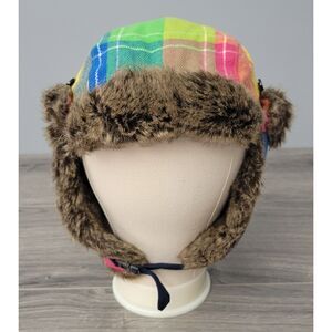 D & Y Multicolor Plaid Faux Fur Lined Trapper‎ Hat